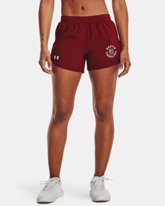 Women's UA Fly-By 2.0 Collegiate Sideline Shorts, Red, pdpMainDesktop image number 0